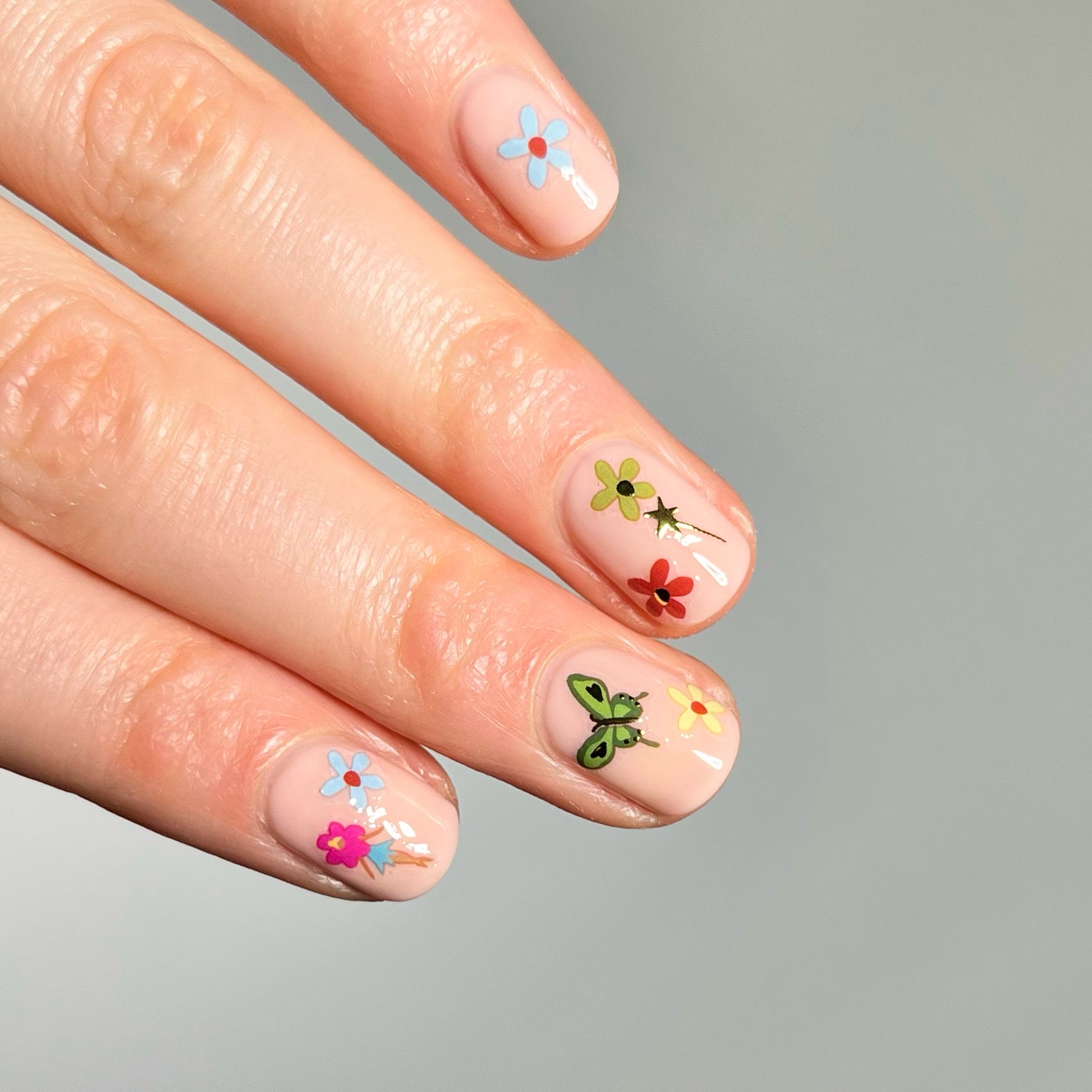 Woodland Fae Nail Stickers on short nails