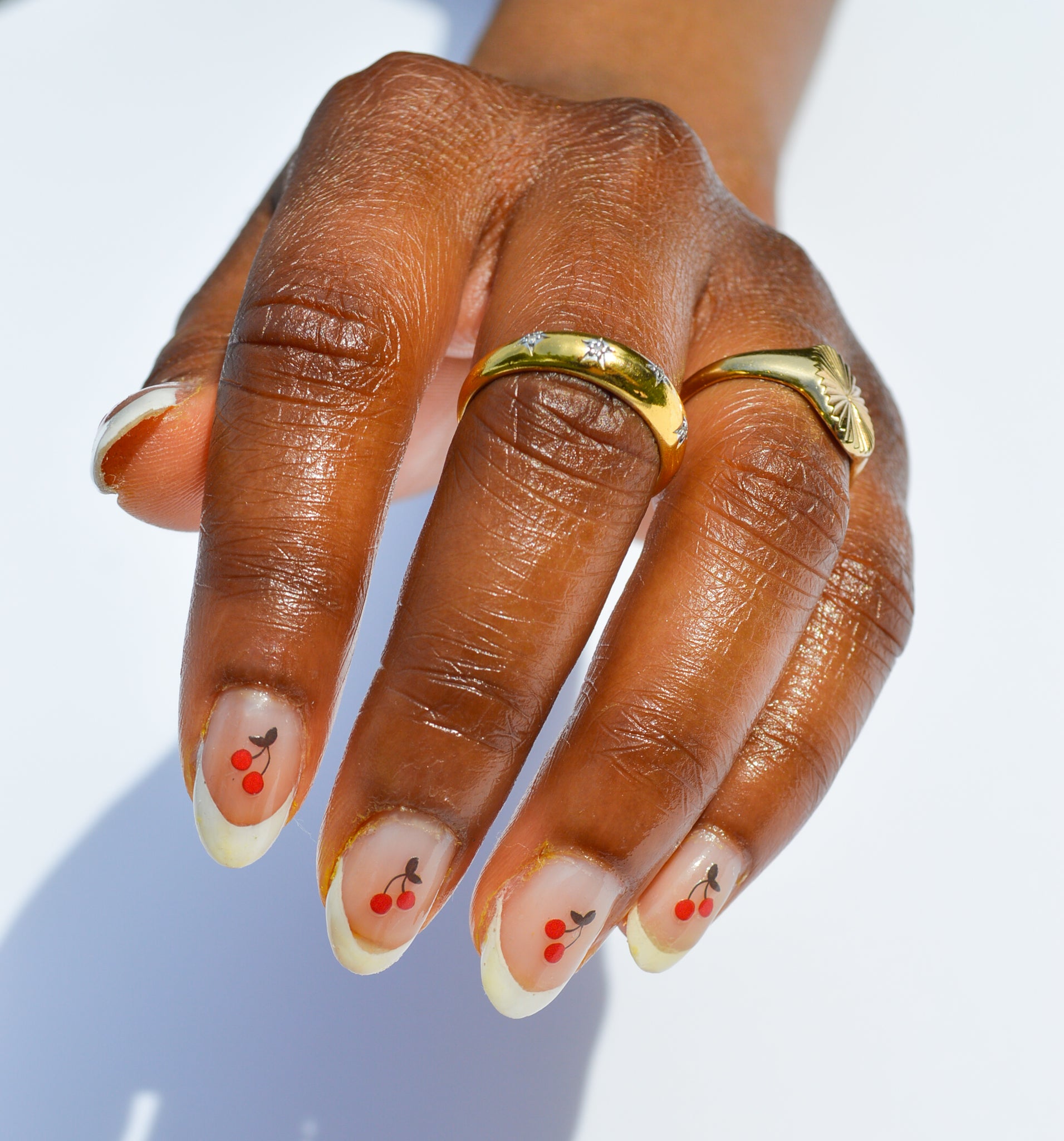 cherry nail stickers on white tips